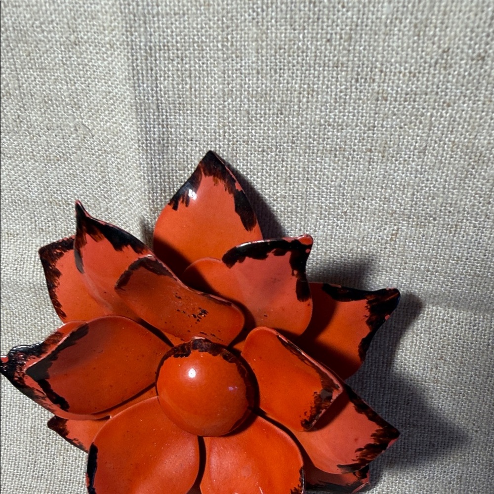Orange Metal Flower with Brown Accents Flower Power Brooch - Picture 2 of 4
